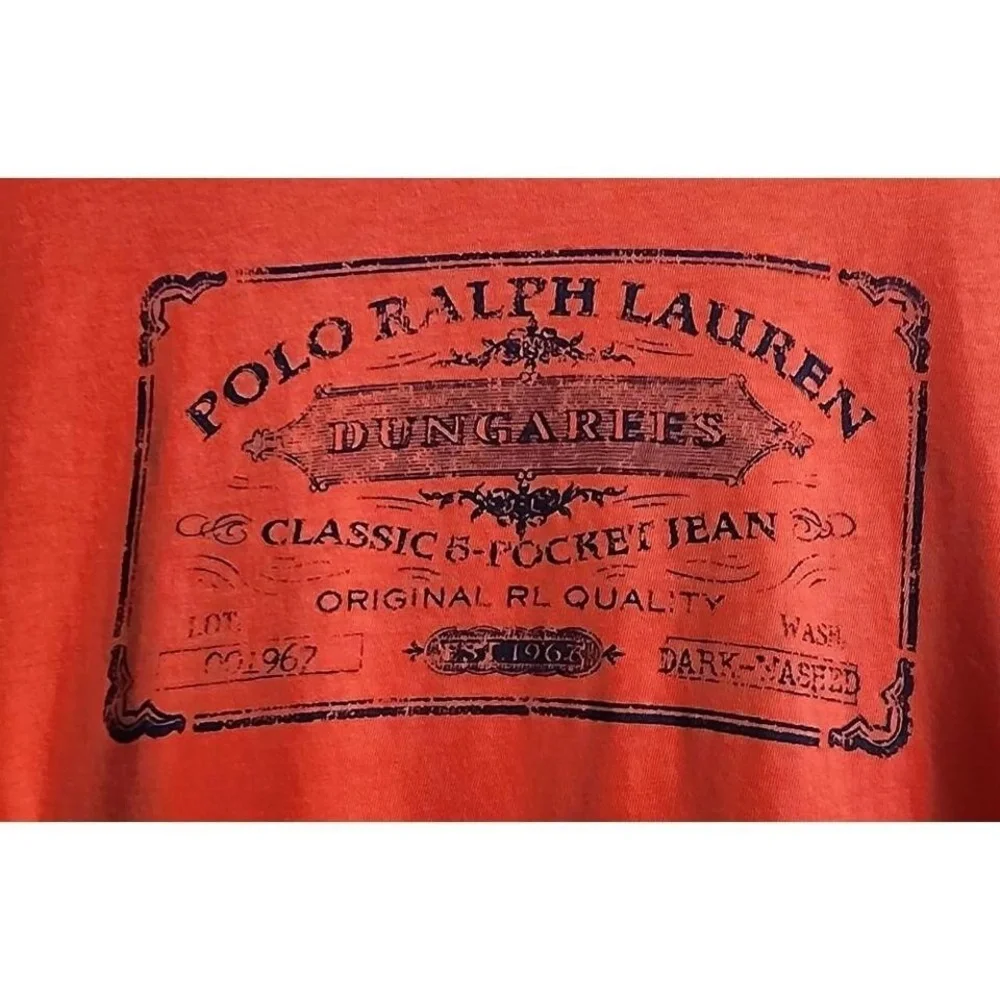 Vtg Polo Ralph Lauren Dungarees Classic 5-Pocket Jean T-Shirt Red *Minor‎ Flaw